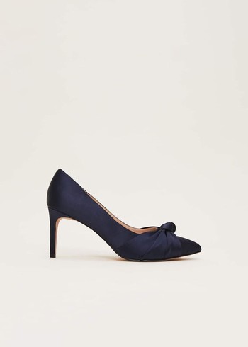 Phase Eight Satin Knot Front Court Heels Navy Australia | VI2063549